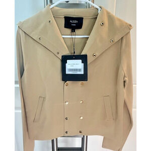 NWT Aleeza Paris Short Mocha Gold Button Luxury Knit Blazer Sz L Large MSRP $175